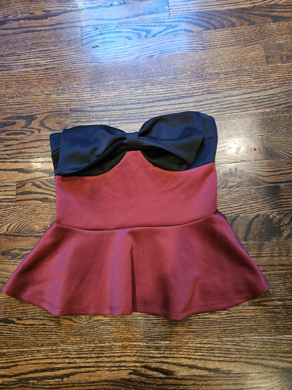 Body Central Red Strapless Top with Black Bow Accent By Body Central
